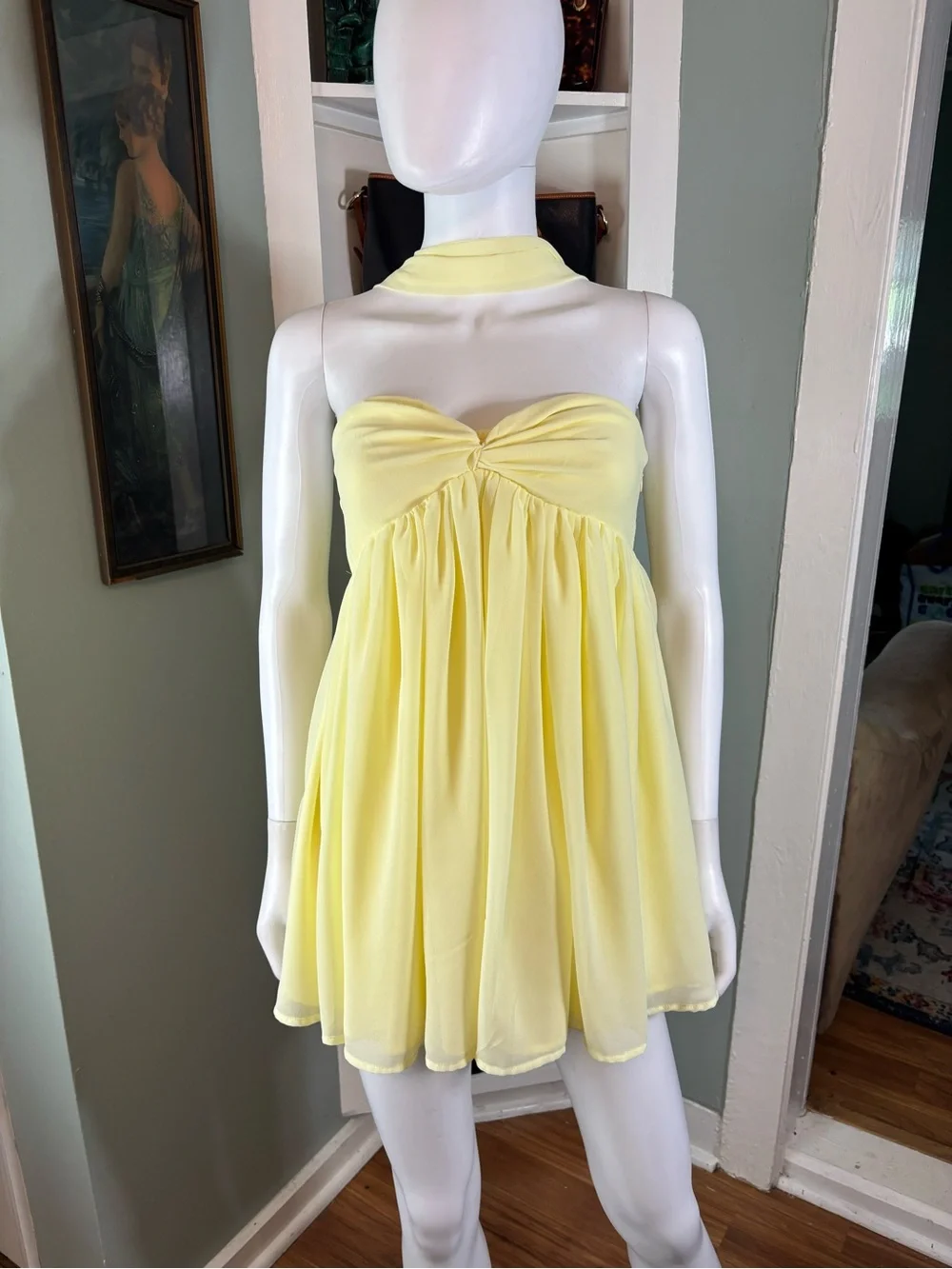 NWT New Peppermayo Saturn Yellow Strapless Chiffon Mini Babydoll Dress Sz 6 - Picture 4 of 16